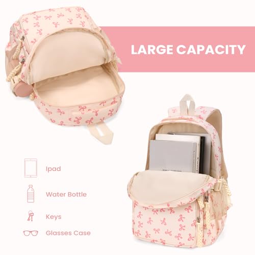 Cohawk Bow Backpack for Women Coquette Aesthetic Nylon Rucksack Cute Kawaii Backpack 3Pcs Set With Bow Pattern by Cohawk - Used condition - Image 4