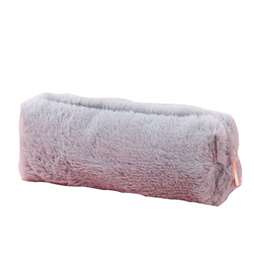 Estojo Escolar Pelúcia, Com Zíper, Cor Cinza