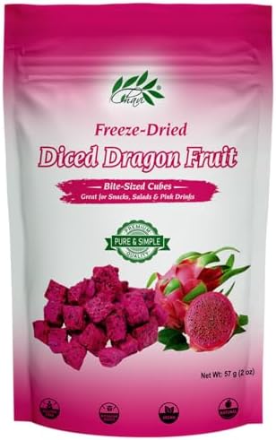CHAVI Freeze-Dried Diced Dragon Fruit Snack - 2 Oz - Healthy 1 Ingredient Superfood - No Added Sugars or Preservatives - Non-GMO, Vegan, Gluten-Free
