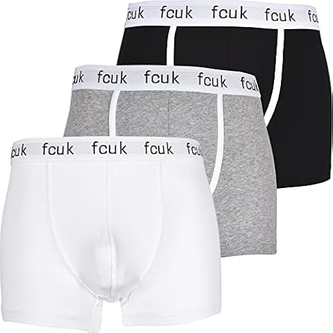 French Connection 3-Pack FCUK Contrast Piping Men's Underwear Boxer Trunks, Black/White/Grey Large Cover