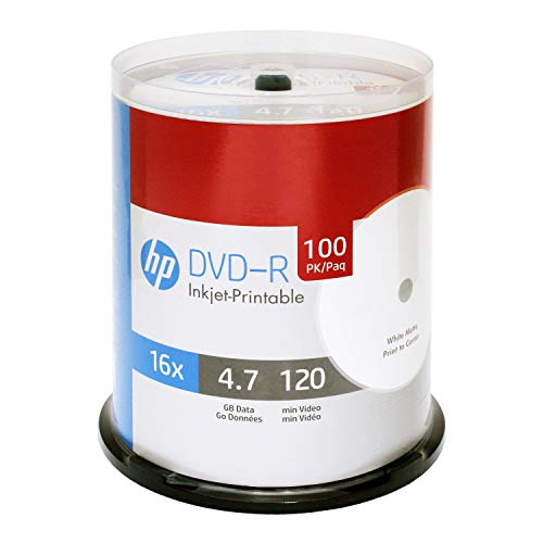 Image of HP DVD-R 4.7GB 16X White Inkjet Printable 100 Pack in Spindle