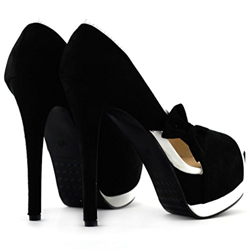 SHOW STORY Sexy Womens 2 Tone Bow Peep Toe Platform Stiletto Pumps Shoes,LF809004