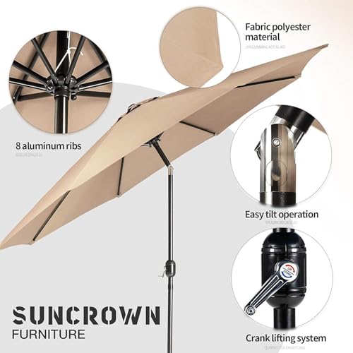 SUNCROWN 5-Piece Outdoor Wrought Iron Chairs and Table Patio Dining Furniture Set - 4 Stackable Metal Chairs, 1 Steel Slat Bistro Table and 1 Brown 9Ft Patio Umbrella for Garden Backyard Deck - Thumbnail 5