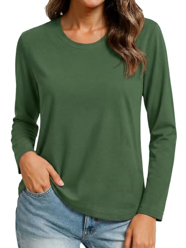 Image of TACVASEN Ladies Long Sleeve T Shirt Cotton Tops Women for UK Green L