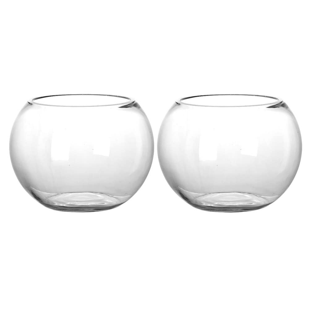 MNYOM 2pcs Glass Bubble Bowl Globe Vase Fish Container Terrarium Small Round Planter Candy Dish Fruit Jar Candle Table Centerpiece for Wedding Home Decor