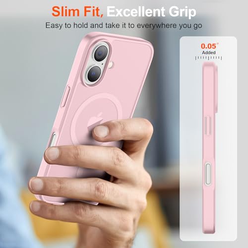 Image of SUPFINE Magnetic for iPhone 17 Case with Screen Protector (Compatible with MagSafe)(Military Grade Drop Protection) Translucent Matte Shockproof with Anti-Fingerprint Phone Cover,Light Pink