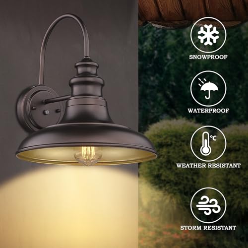 Diyel Dusk to Dawn Sensor Outdoor Barn Light Fixture Outdoor Wall Sconce Farmhouse Wall Mount Lights Exterior Light Fixture Bronze Finish Industrial Wall Lantern for Porch, Entryways, 1 Pack by Diyel - Used condition - Image 5