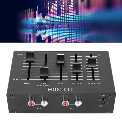 Ecualizador Estéreo EQ con Controles de Graves, Medios y Agudos, Balance de Canales Izquierdo/Derecho y Volumen, Preamp de Alta Fidelidad para Turntables, Guitarras, Parlantes y Auriculares miniatura 3