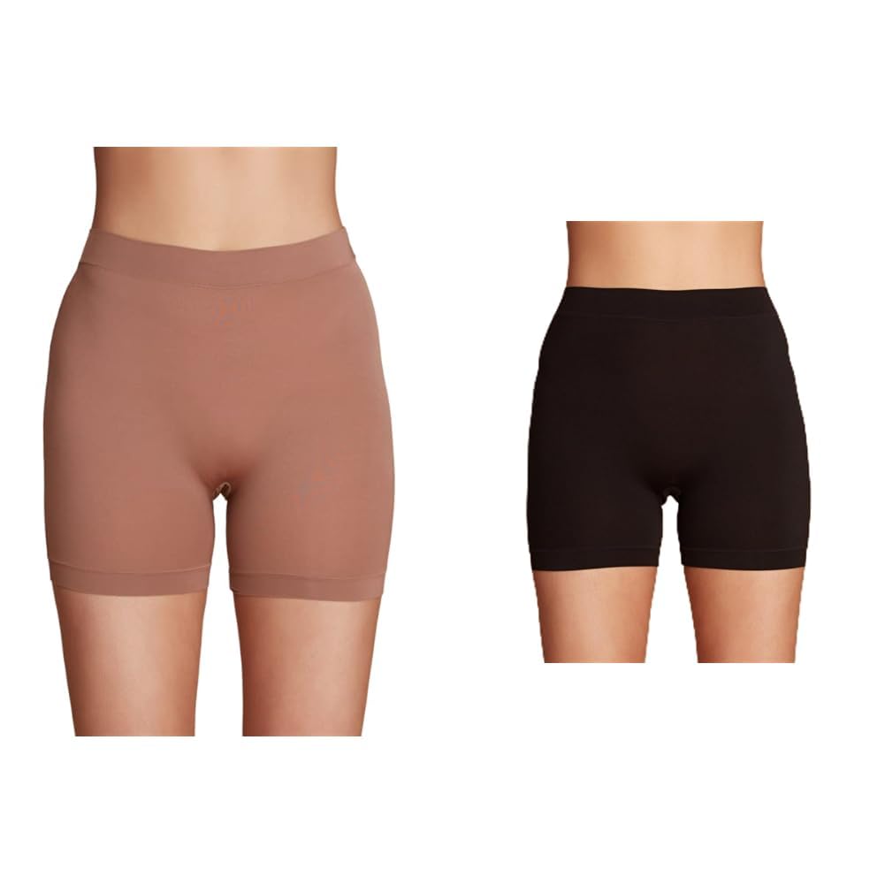 nykd Everyday Comfy Invisible Fit: Cotton Stretchy Skin Shorties/Underpants with Double-Layer Waistband, Breathable, Anti Roll-Up Hem, for Gym/Outdoor Shorties, NYP357, Black & Brown, | L | Pack of 2-picture-26