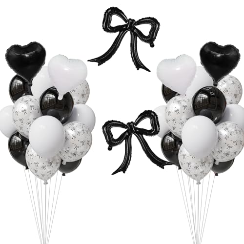 Black Bow Balloon Party Decorations Kit with Black and White Pearl White Bow Print Balloons– Coquette Bachelorette & Birthday Decor, Cheetah Party Theme