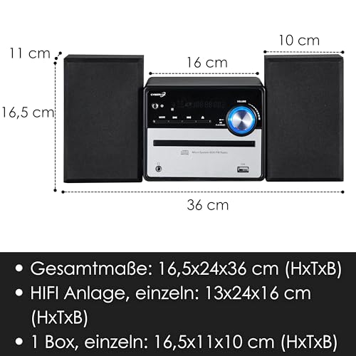 Retro HiFi Musikanlage | Stereoanlage | Kompaktanlage | USB | Line Out | CD/MP3 | FM Radio | 30 Speicherplätze | LED-Display | Mini HiFi Anlage | Stereoanlage mit Boxen |
