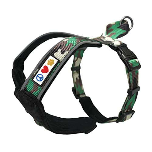 Pawtitas Reflective Padded Dog Harness for Large Dogs – Adjustable Step-in Vest | Fits Chest 27–33 in | No Pull Training Harness | L | Green Camouflage