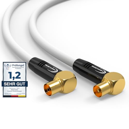 RedStar24 Cable de Antena 1m Blanco   90° Ángulo Coaxial Macho a Hembra | HDTV Premium para Televisión por Cable | Compatible Con TV, Radio, DVB T/T2, DVB C, DAB