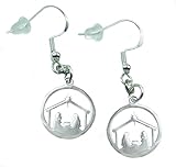 Handmade Christmas Earrings, Laser Cut Stainless Steel Nativity Scene on Silver Finished Stainless Steel Ear Wires