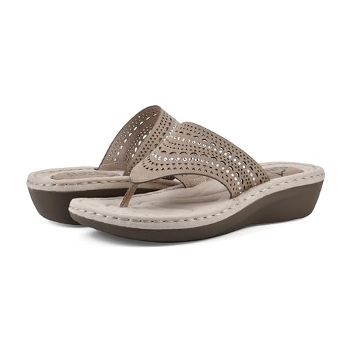 Image of CLIFFS BY WHITE MOUNTAIN Women's Comate Rhinestoned Mini Wedge Flip Flop Sandal