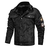 Celucke Pilotenjacke Herren Lederjacke gefütterter Winterjacke aus Kunstleder mit Kunstpelzfutter, Männer Winter Warme Jacke Vintage Bikerjacke (Schwarz, XXL)