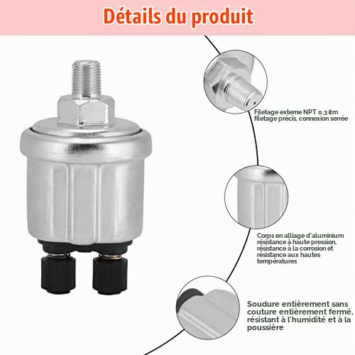 Capteur de Pression D'huile, 0 à 10 Bars 1/8 NPT Unité D'envoi de Pression D'huile Double Tête Paramètre VDO Pressostat D'huile