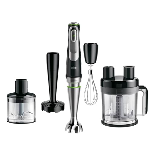 Braun MQ9187XLI MultiQuick9 Minipimer, Frullatore ad Immersione dotato di frusta a filo, Tritatutto da 500ml,Robot da cucina XL da 3,2L e Schiacciapatate, 1200watt, No schizzi Tecnologia SplashControl
