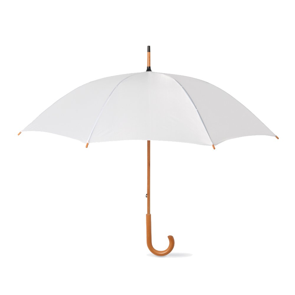 eBuyGBAutomatic Opening Classic Wooden Crook Handle Large Umbrella Rainproof for Men and Women Umbrella Windproof Strong - White 41.5 Inch / 105cm Span 90cm Length