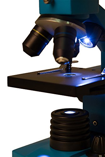 Levenhuk Rainbow 2L Plus Azure Metal Student Microscope (64-640x) with Experiment Kit for Indoor and Outdoor Use