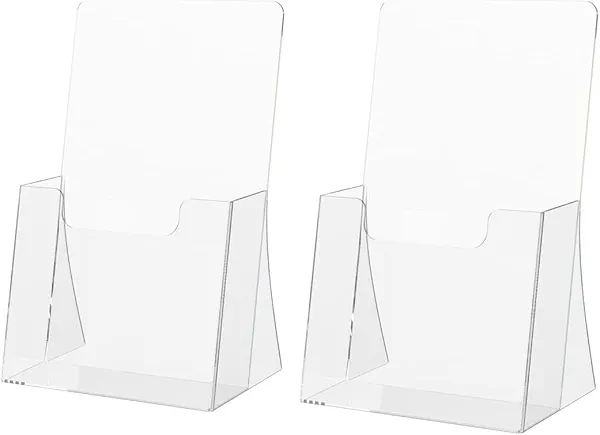 Marketing Holders 2 Pack Brochure Holder Counter 4.25" Rack Cards Display Tour Guide Pamphlets and Menus Take One Stand Literature Flyers Caddy for Waiting Rooms and Medical Offices Clear Acrylic