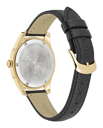 Versace Greca Time Collection Luxury Womens Watch Timepiece with a Black Strap Featuring a Gold Case and Black Dial3