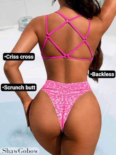Image of ShawGobow Sexy Swimsuit for Women,Backless Scrunch Butt High Cut Monokini,One Piece Cheeky Bathing Suit Beach Pool Party