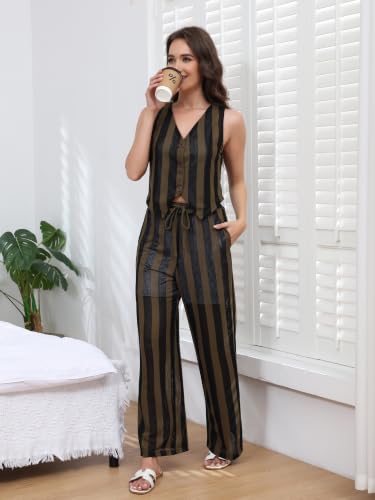 Anetyflying Women's 2 Piece Pants Sets Striped Outfits Vacation Beach Set - image 2