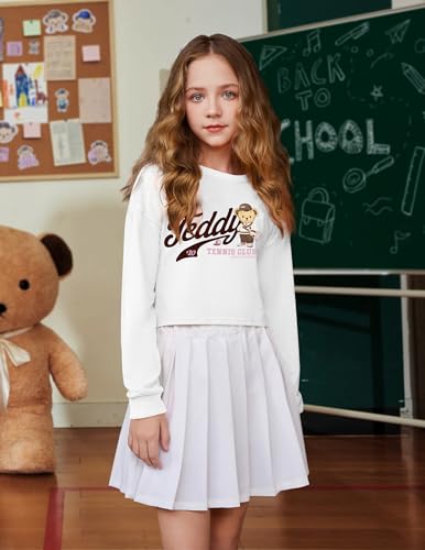 Image of Arshiner Girls Crop Tops Kids Long Sleeve Pullover Sweatshirts Girls Cropped Crewneck Sweatshirt for Teen Girl