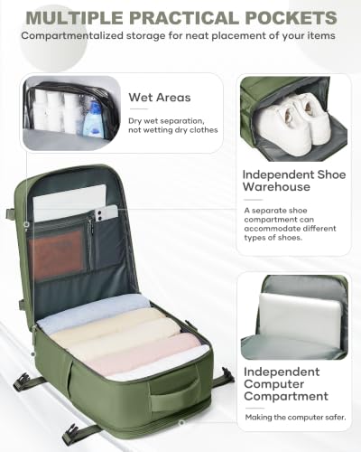 Image of coowoz Travel Backpack Carry On for Women Man Gym Backpack with Laptop Compartment Mochila de Viaje Teacher Personal Item Backpacks Rucksack Airplane Accessories Must Haves,Gray Green Small