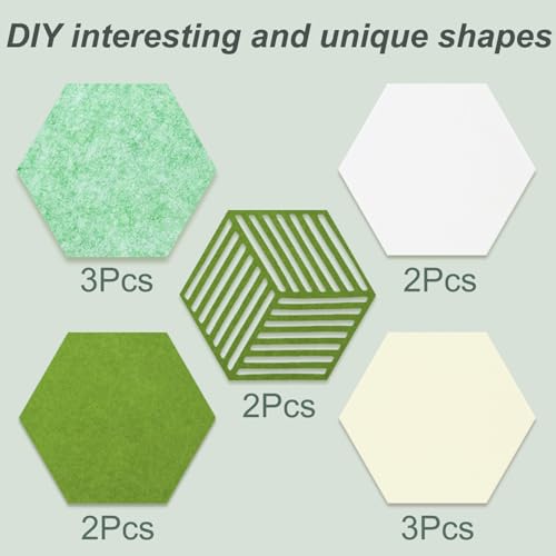Acidea 12 Stück Filz Pinnwand Sechseckig, Selbstklebende Sechseckige Korkplatte DIY mit 50 Durchsichtig Pushpins, Foto-Display-Tafel, pinnwand modern Dekoration für Fotos, Memos, Wanddekoration