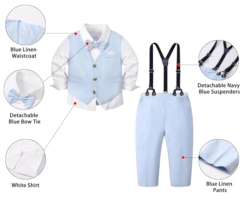 Image of SANGTREE Boys Suit Cotton Linen Formal Set Baby Boy Dress Clothes Gentleman Wedding Ring Bearer Outfits, 3 Months - 9 Years