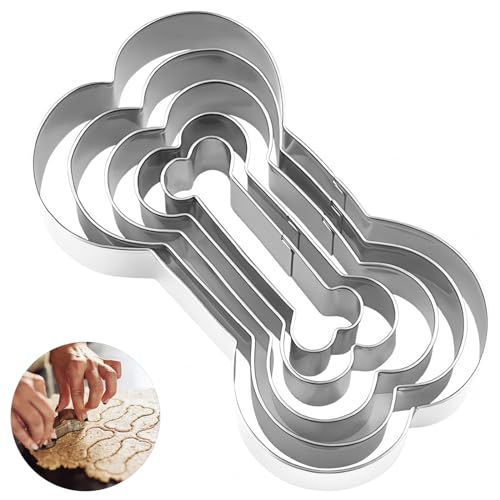 Toyhood 5 Pcs Cute Bone Shaped Cookie Cutter Set, Stainless Steel Cookie Cutters, Cute Dog Bone Biscuit Mould, for DIY Kitchen Baking Cake Decoration, 5 Size