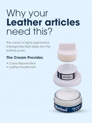 Image of Helios Leather Shoe Cream Polish 48 GM with Applicator & Natural Hair Brush | Shoe Polish for Boots, Bags, Belt & Jacket | Leather Conditioner & Shine Care Kit