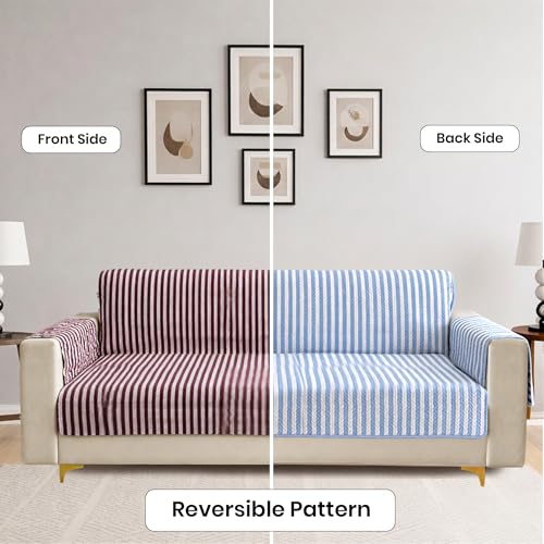 Image of Homerz Premium 7(3+2+2) Seater Quilted Reversible Sofa Cover Mat with Pocket Arms | Polyester Blend 350 GSM Full Coverage & Back Belt for Stability (Azurea, 7(3+2+2) Seater)