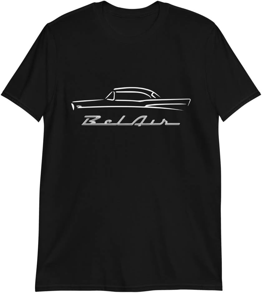 1957 Chevy 57 Belair Bel Air Outline Antique American Collector Car Graphic T-Shirt | Car Enthusiast Gift Black