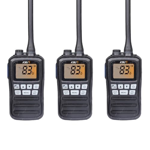 Image of Handheld Two-Way VHF Marine Radio IPX7 Waterproof,LED Screen,10 NOAA Weather Channels,Flashing Light,Falling Water Alarm KSUN P25 (3 Pack)
