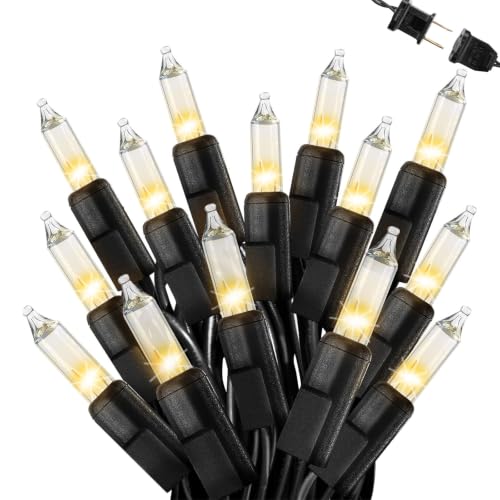 Warm White Christmas Lights Outdoor 25FT 100 Count Incandescent Mini Christmas Lights Black Wire Waterproof Fairy Lights Connectable Xmas String Lights for Christmas Tree Garland Wedding Decor