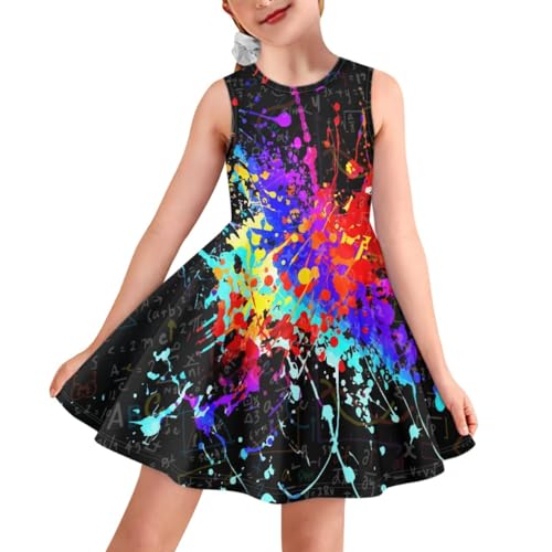 KIDVOVOU Girl's Paint Splatter Print Sleeveless Tank Dress Summer Casual Swing Dress Beach Sundress