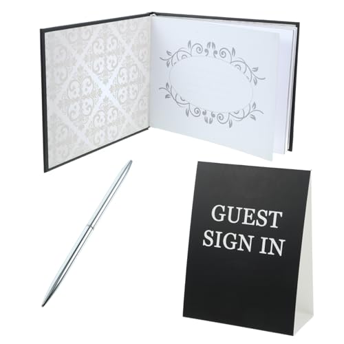 SHINEOFI 1 Juego Libro de visitas Libro funerario señales Memorial Duelo Corazones Tumba Libro de Asistencia funeraria registrarse en el Libro Registro de Invitados en el Libro Papel Black