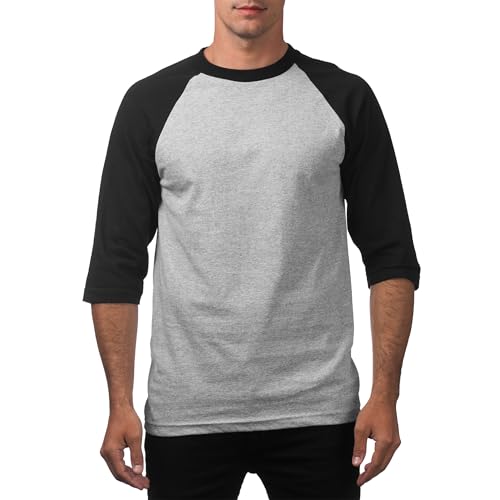 Pro Club Men's 3/4 Sleeve Crew Neck Baseball T-Shirt, Heather Gray/Black, 2X-Large