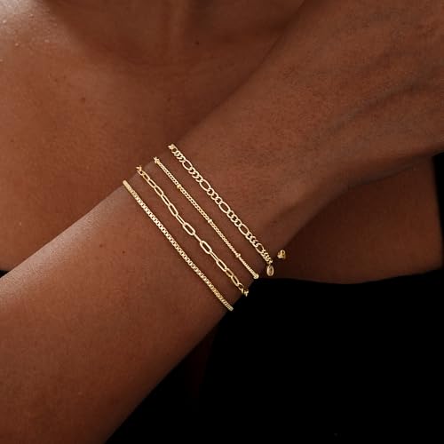 Gold Bracelets for Women Waterproof, 14K Real Gold Jewelry Trendy Thin Dainty Stackable Bracelet Pack Fashion Accessories Gifts for Womens Dainty Bracelets Silver Jewelry Gifts for Women Christmas3