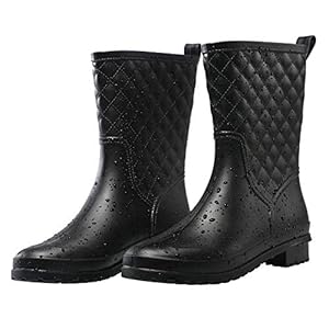 Petrass Vrouwen Regen Laarzen Zwart Waterdicht Mid Kalf Lichtgewicht Leuke Booties Mode Out Werk Comfortabele Tuin Schoenen