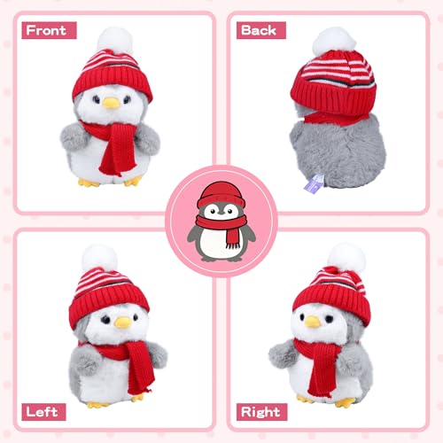 Image of Penguin Stuffed Animal, Penguin Plush with Red Knit Hat Scarf for Girls Lovers Kids Boys Adults, Soft Cute Stable Weighted Plush Toy Gifts for Christmas Winter Decor Birthday Valentine Holiday 10 Inch