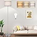 65‘’Modern Simple Floor Lamp Foot Switch, Silver Standing Lamp for Living Room with 3-Color Changing LED Bulb, Dimmable LED Floor Light for Bedroom Kid Office, Stand Up Lamp with Linen Shade, E26 Base