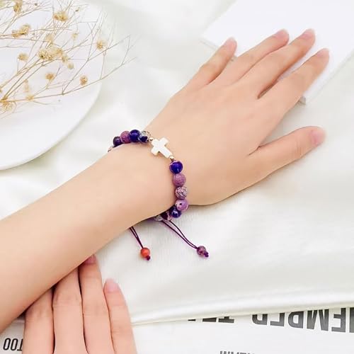 Image of Cross Bracelet Graduation Birthday Gifts for Women Girls, Religious Christian Catholic Bracelet Gift for Goddaughter Daughter Girlfriend, Beaded Charm Bracelet for Mom Grandma Faith Gift