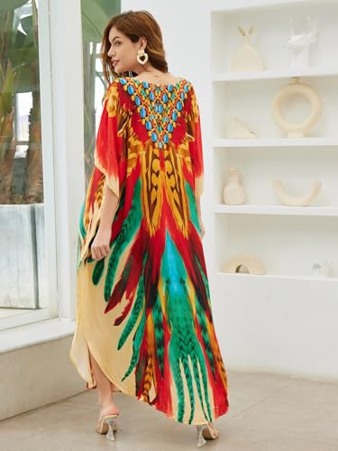 Image of NFVNKJ Women's Plus Size Beach Lounge Kaftan Maxi Dress Swimsuit Coverup for Women