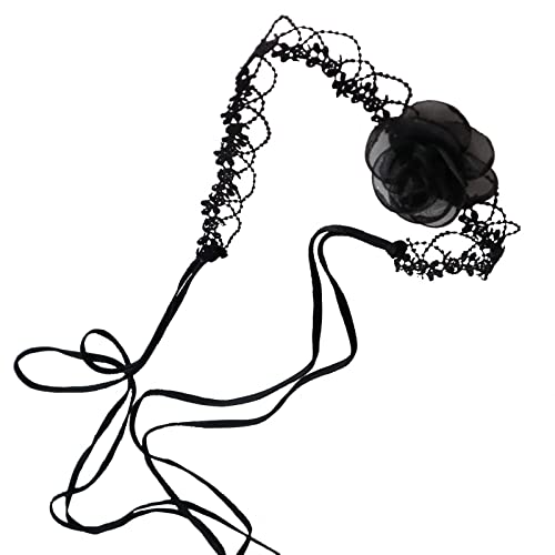 Rodewill 2Pcs Black Lace Choker Necklace For Women Camellia Flower Lace-Up Necklace For Women Girls Vintage Gothic Velvet Lace Choker Necklace Strap Choker Collarbone Chain (Black 2 Bows) #TOP5