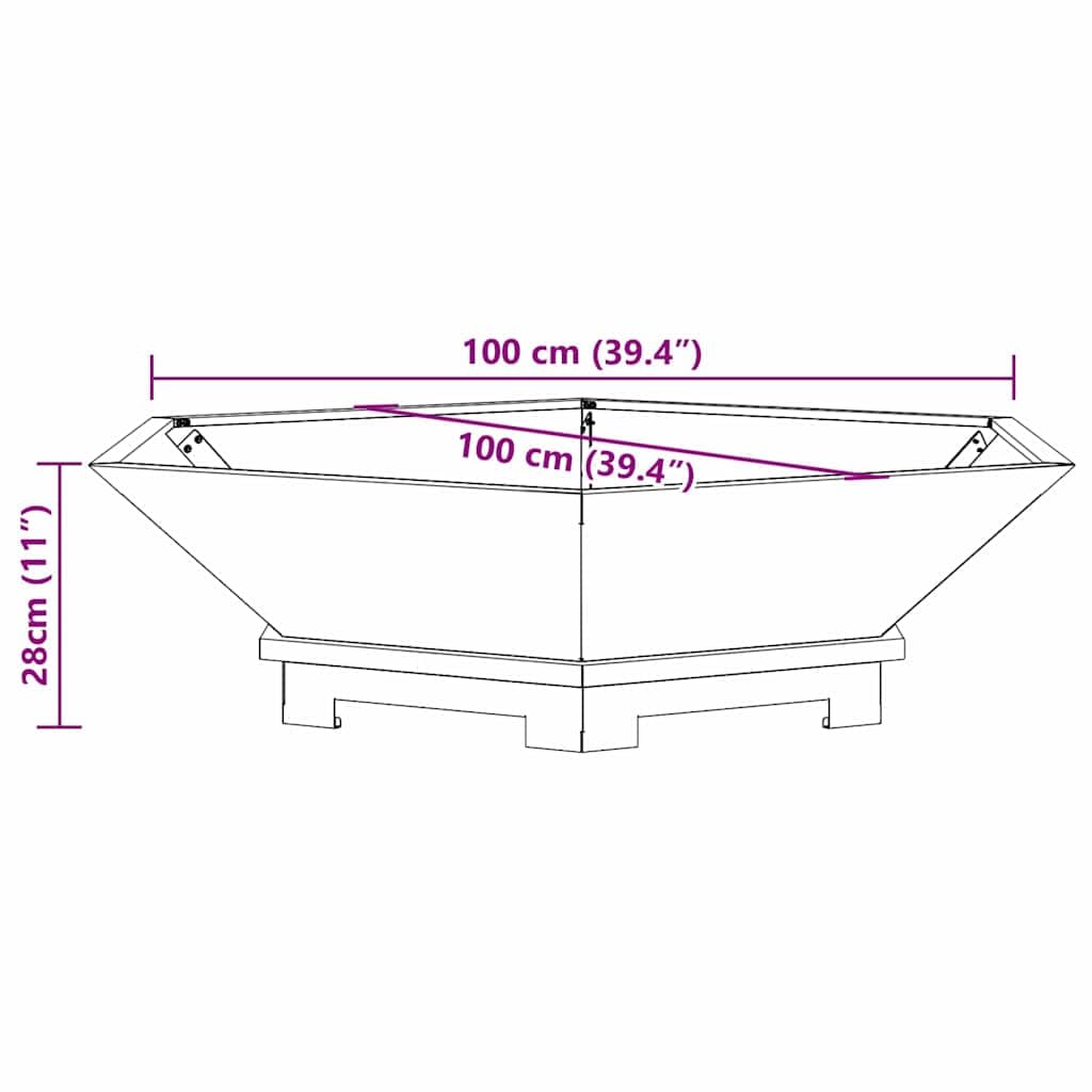 vidaXL Hoguera Marrón 100 x 100 x 28 cm Acero autopatinable, Hogares de Fuego portátiles, Asar, Modernos, Quema Madera, Ideales para el jardín, Resistentes a la corrosión