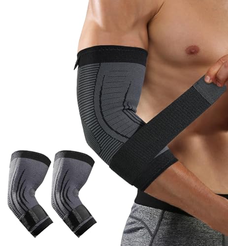 2 Pack Elbow Brace for Men Women Adjustable Straps for Tendonitis Tennis Elbow Compression Support Sleeve for Golfers Elbow Pain Relief Arthritis Bursitis Workout Weightlifting (Black)